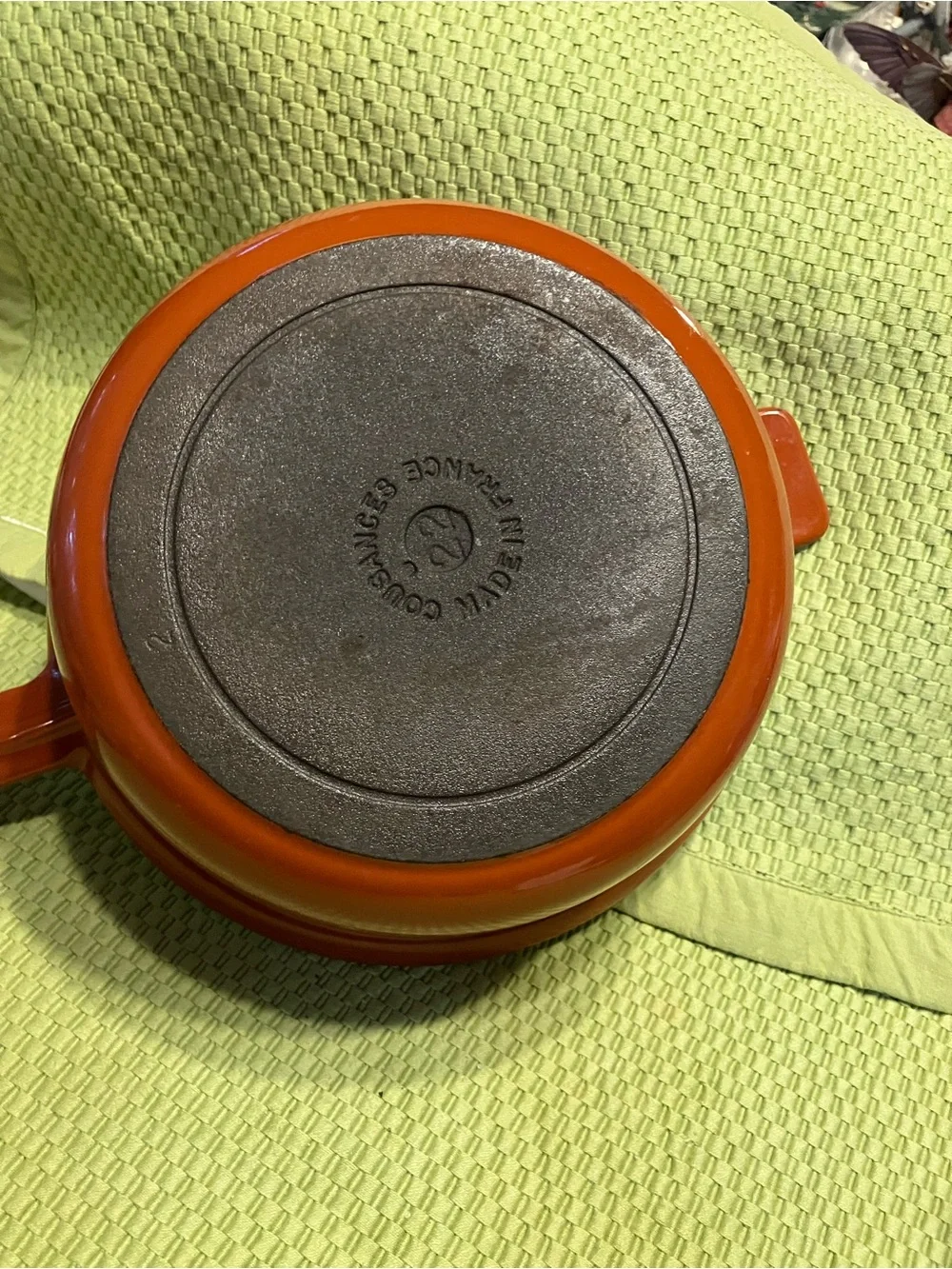 vintage Cousances/ Le Creuset #22 enamel cast iron pan set of 2